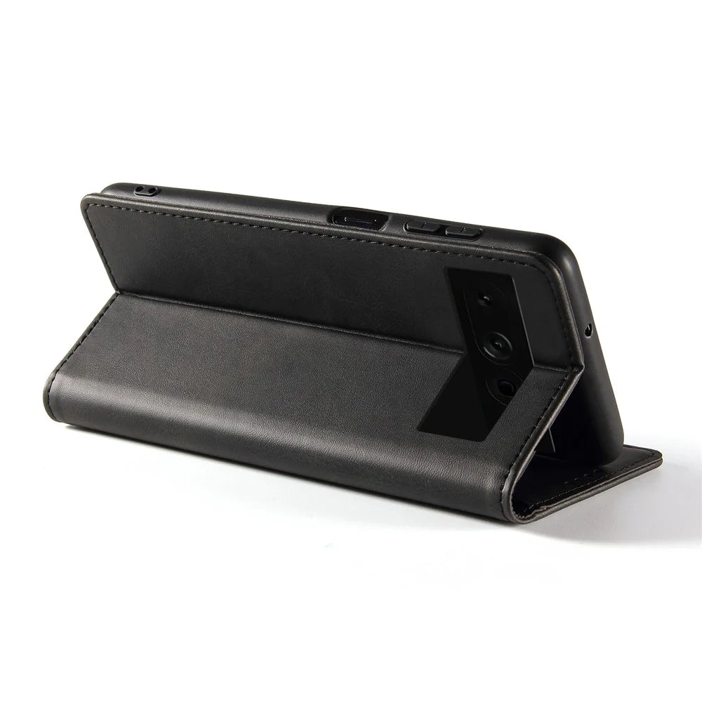 For Google Pixel 7 Pro 5G Magnetic Phone Cover Calf Texture Wallet Leather Stand Phone Case - Black - 3
