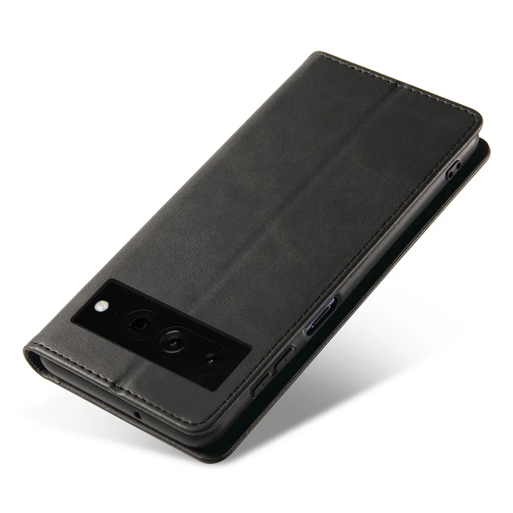 For Google Pixel 7 Pro 5G Magnetic Phone Cover Calf Texture Wallet Leather Stand Phone Case - Black - 4