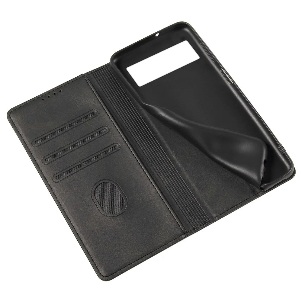 For Google Pixel 7 Pro 5G Magnetic Phone Cover Calf Texture Wallet Leather Stand Phone Case - Black - 5