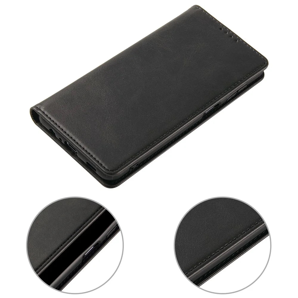 For Google Pixel 7 Pro 5G Magnetic Phone Cover Calf Texture Wallet Leather Stand Phone Case - Black - 6