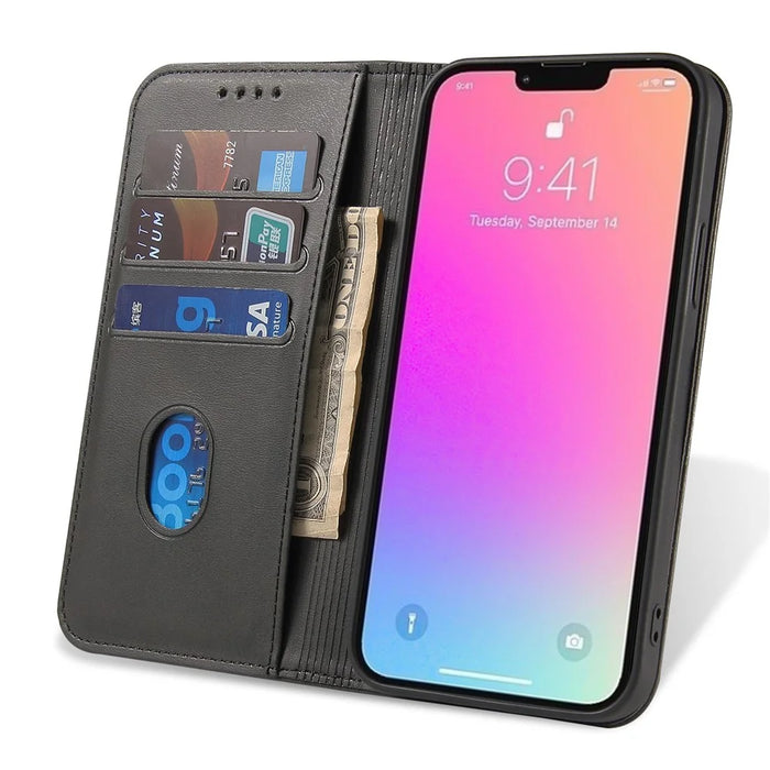 For iPhone 14 Pro Max Dustproof Phone Cover Wallet Magnetic Leather Stand Calf Texture Phone Case - Black - 2