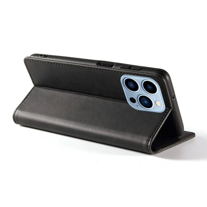 Flip Phone Case Wallet for iPhone 13 Pro Max 6.7 inch , Magnetic Leather Stand Calf Texture Cover - Black - 3