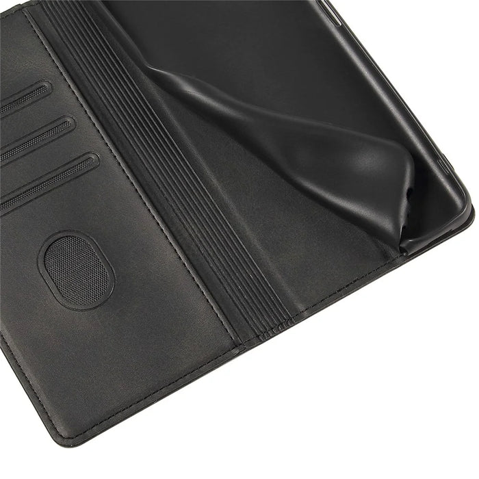 Flip Phone Case Wallet for iPhone 13 Pro Max 6.7 inch , Magnetic Leather Stand Calf Texture Cover - Black - 5