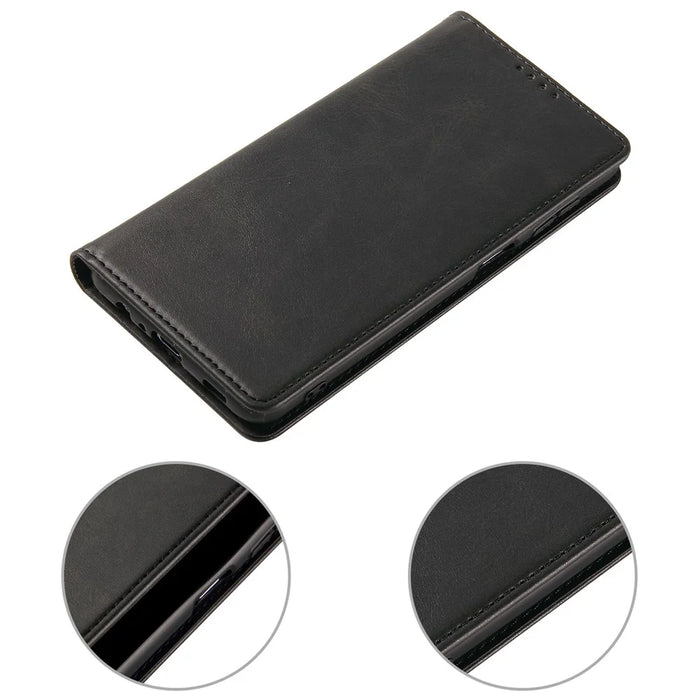 Flip Phone Case Wallet for iPhone 13 Pro Max 6.7 inch , Magnetic Leather Stand Calf Texture Cover - Black - 6