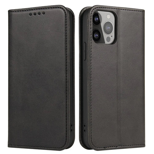 For iPhone 13 Pro 6.1 inch Cell Phone Case Wallet Magnetic Leather Stand Calf Texture Phone Cover - Black - 1