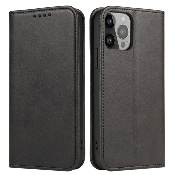 For iPhone 13 Pro 6.1 inch Cell Phone Case Wallet Magnetic Leather Stand Calf Texture Phone Cover - Black - 1