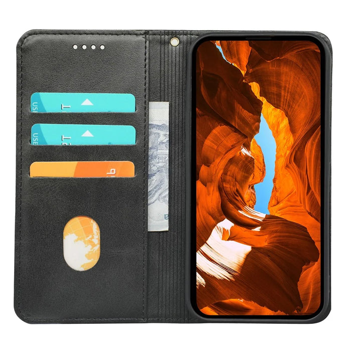 For iPhone 13 Pro 6.1 inch Cell Phone Case Wallet Magnetic Leather Stand Calf Texture Phone Cover - Black - 2
