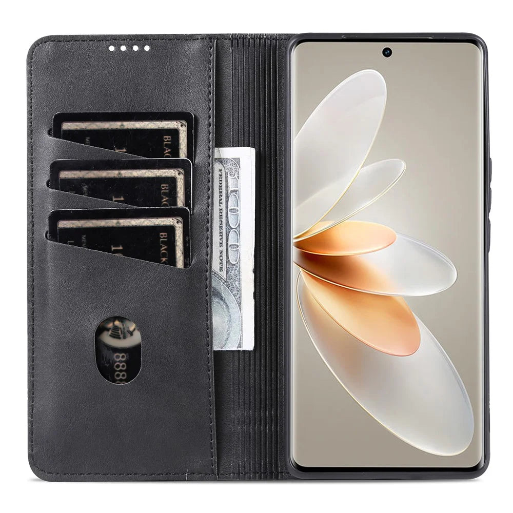AZNS For vivo S16 / S16 Pro Phone Stand Case PU Leather Wallet Magnetic Phone Cover - Black - 3