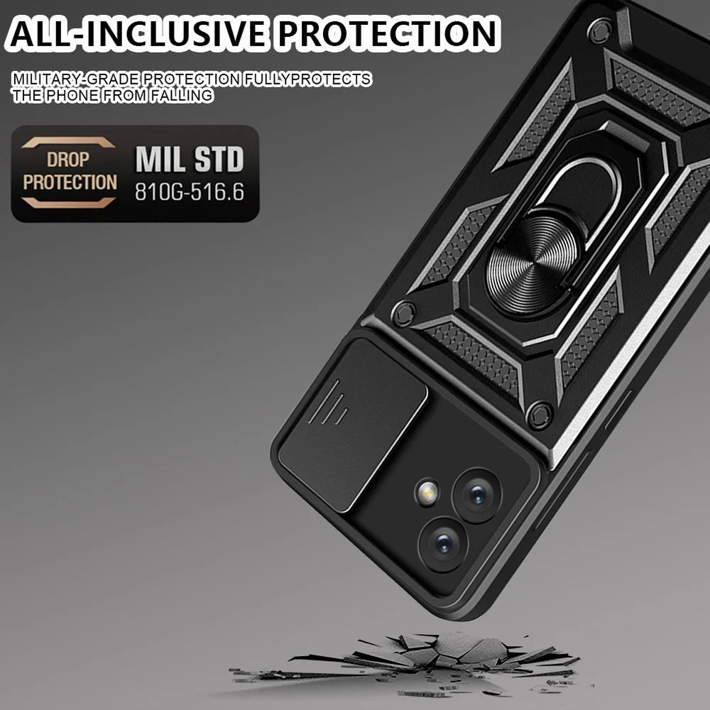 Slide Camera Phone Case for Samsung Galaxy A04e 4G / F04 4G / M04 4G , Hard PC Soft TPU Protective Rugged Phone Cover with Kickstand - Black - 2