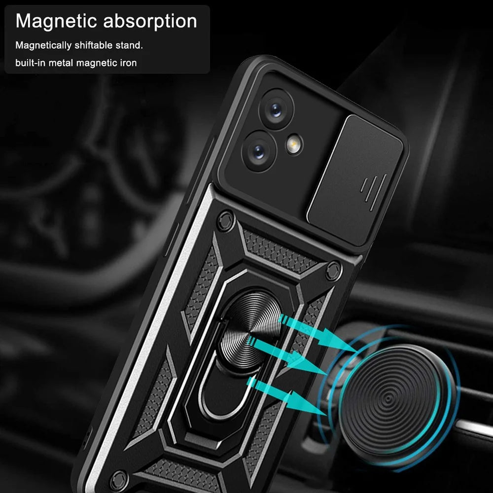 Slide Camera Phone Case for Samsung Galaxy A04e 4G / F04 4G / M04 4G , Hard PC Soft TPU Protective Rugged Phone Cover with Kickstand - Black - 4