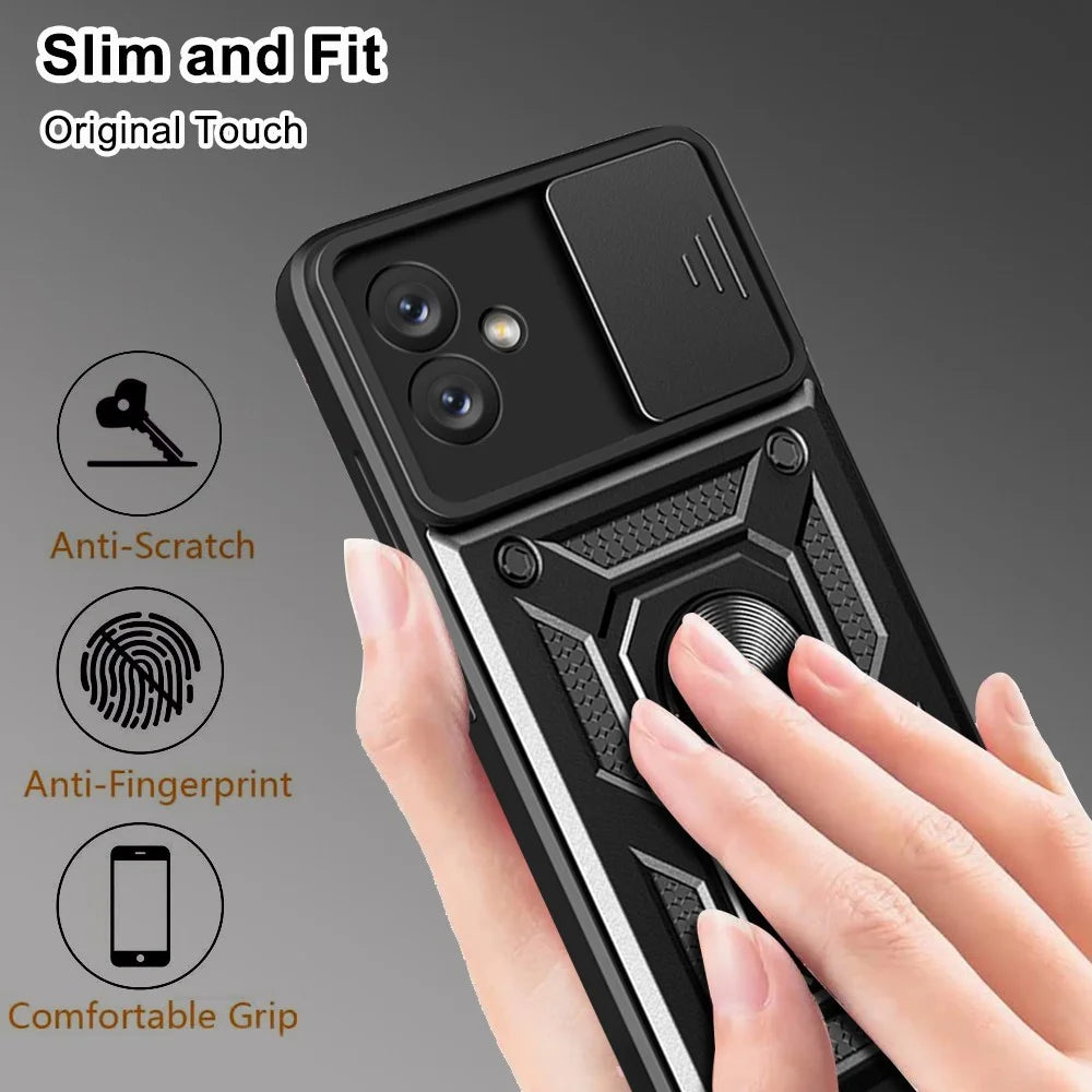 Slide Camera Phone Case for Samsung Galaxy A04e 4G / F04 4G / M04 4G , Hard PC Soft TPU Protective Rugged Phone Cover with Kickstand - Black - 7