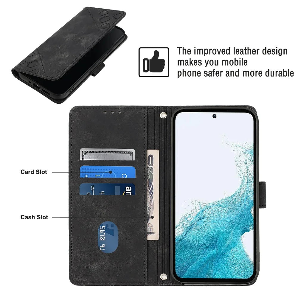 For Samsung Galaxy A54 5G PT005 Phone Case Skin-Touch Leather Wallet Stand Cover with Strap - Black - 2