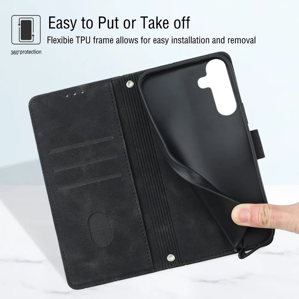 For Samsung Galaxy A54 5G PT005 Phone Case Skin-Touch Leather Wallet Stand Cover with Strap - Black - 4