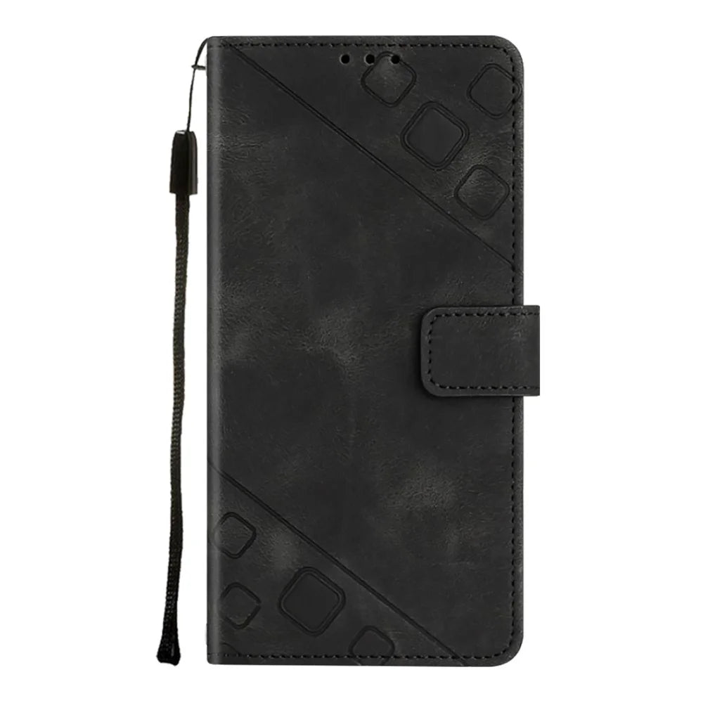 For Samsung Galaxy A54 5G PT005 Phone Case Skin-Touch Leather Wallet Stand Cover with Strap - Black - 5