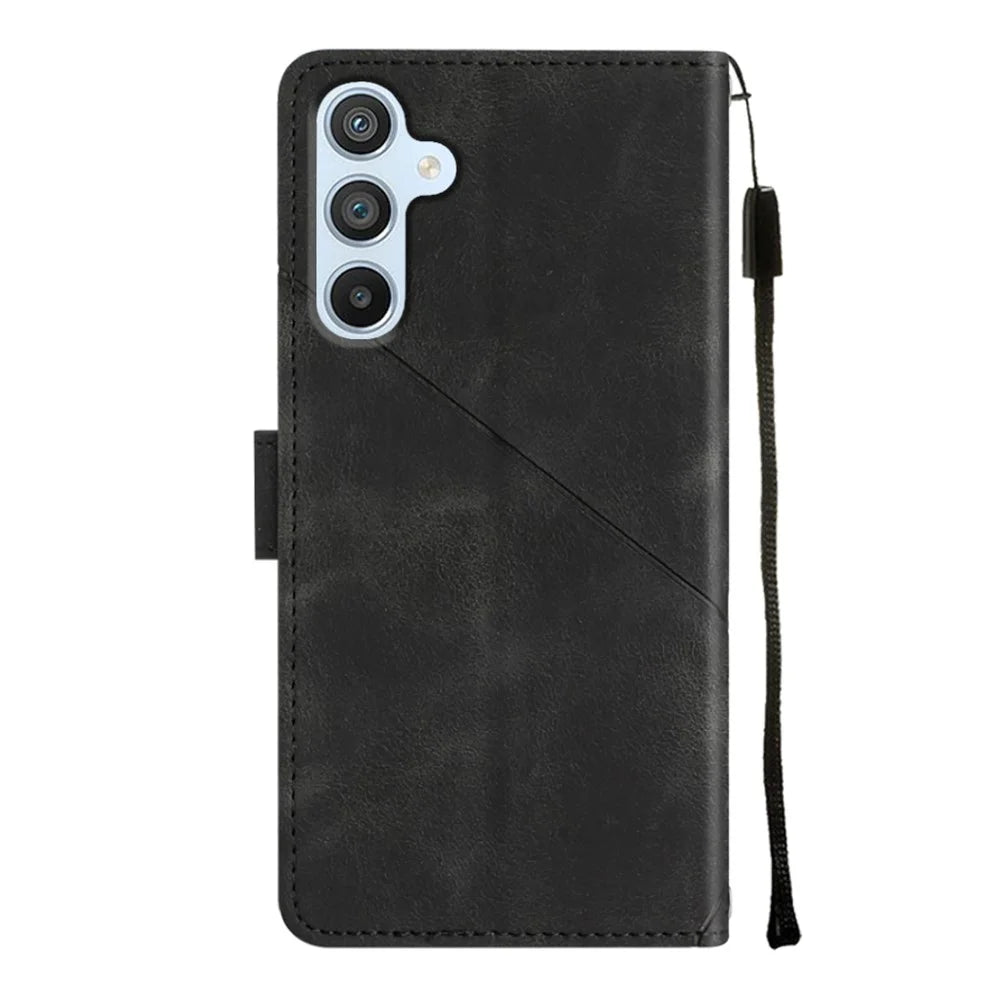 For Samsung Galaxy A54 5G PT005 Phone Case Skin-Touch Leather Wallet Stand Cover with Strap - Black - 6