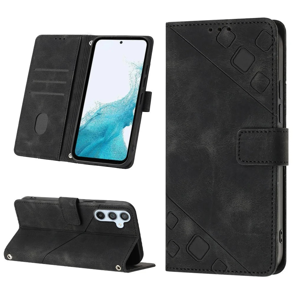 For Samsung Galaxy A54 5G PT005 Phone Case Skin-Touch Leather Wallet Stand Cover with Strap - Black - 7