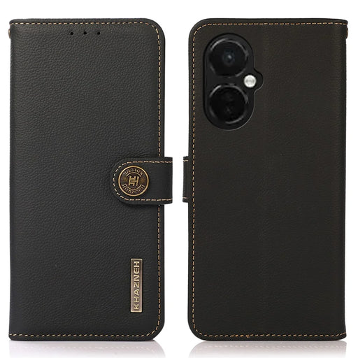 KHAZNEH For OnePlus Nord CE 3 Lite 5G / Nord N30 5G RFID Blocking Phone Wallet Case Genuine Leather Stand Phone Cover - Black - 1
