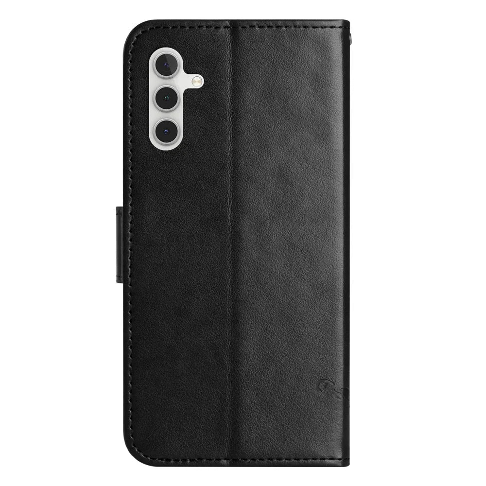 For Samsung Galaxy A24 4G (162.1 x 77.6 x 8.3mm) Imprinted Butterfly Flower Phone Case PU Leather Wallet Stand Phone Cover with Strap - Black - 5