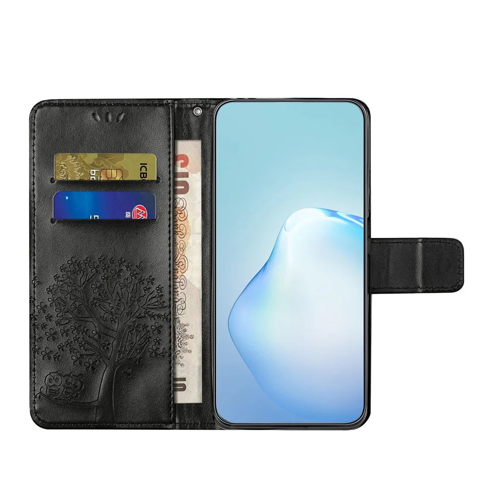For Samsung Galaxy A24 4G (162.1 x 77.6 x 8.3mm) Phone Wallet Case Owl Tree Imprinted PU Leather Stand Phone Cover - Black - 3