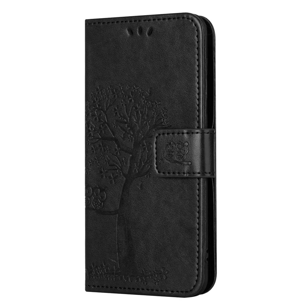 For Samsung Galaxy A24 4G (162.1 x 77.6 x 8.3mm) Phone Wallet Case Owl Tree Imprinted PU Leather Stand Phone Cover - Black - 4