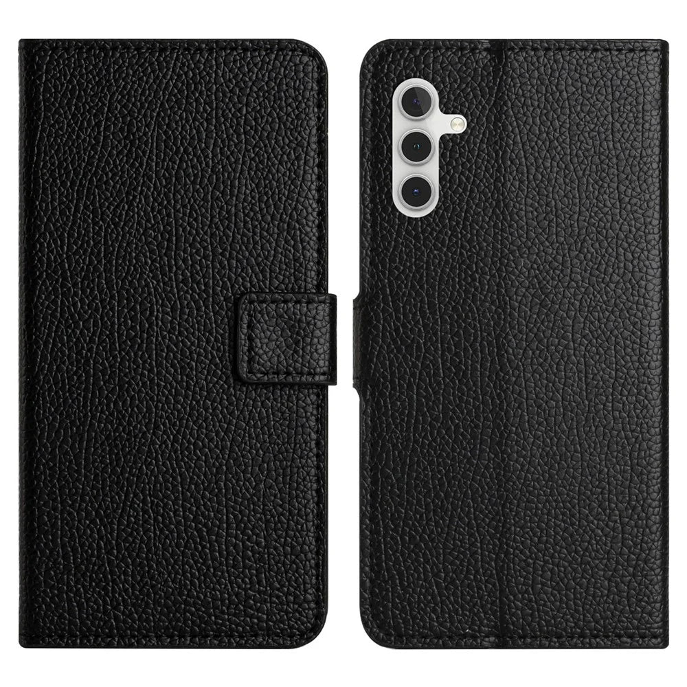 For Samsung Galaxy A24 4G (162.1 x 77.6 x 8.3mm) Litchi Texture Phone Case Stand Wallet Leather Phone Cover - Black - 1