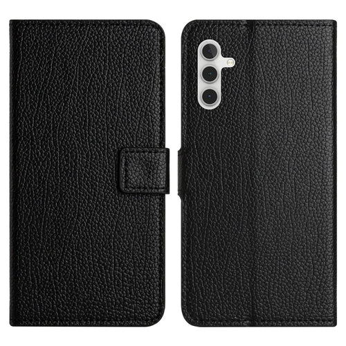 For Samsung Galaxy A24 4G (162.1 x 77.6 x 8.3mm) Litchi Texture Phone Case Stand Wallet Leather Phone Cover - Black - 1