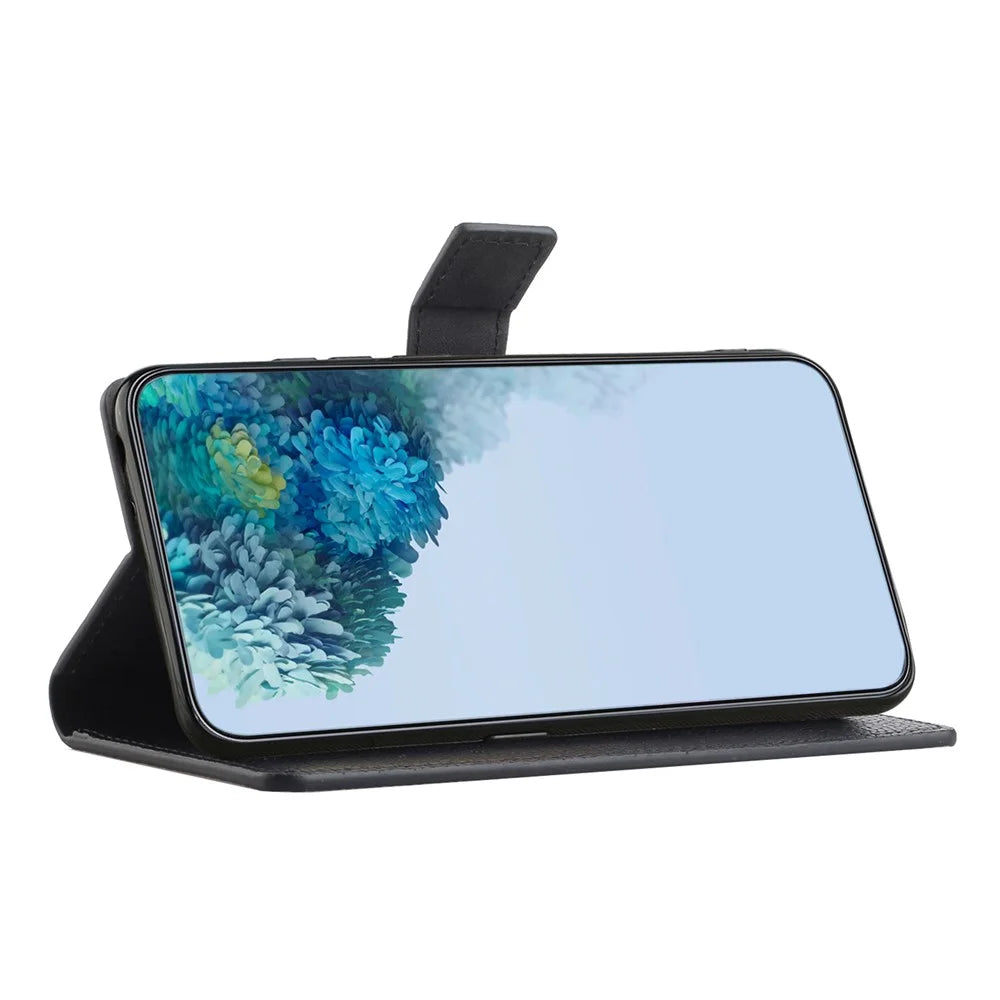 For Samsung Galaxy A24 4G (162.1 x 77.6 x 8.3mm) Litchi Texture Phone Case Stand Wallet Leather Phone Cover - Black - 2