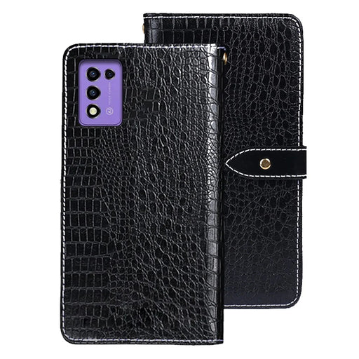 IDEWEI For ZTE Libero 5G III Shockproof Phone Cover Crocodile Texture Flip Leather Wallet Stand Phone Case - Black - 1