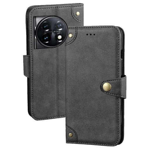 IDEWEI For OnePlus 11 5G Phone Flip Case Fine Texture TPU+PU Leather Wallet Phone Stand Cover - Black - 1