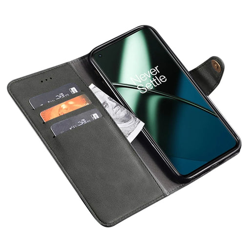 IDEWEI For OnePlus 11 5G Phone Flip Case Fine Texture TPU+PU Leather Wallet Phone Stand Cover - Black - 2