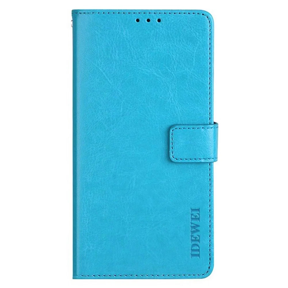 IDEWEI For Samsung Galaxy A34 5G PU Leather Flip Phone Cover Protective Case Stand Feature Crazy Horse Texture Wallet - Sky Blue - 2