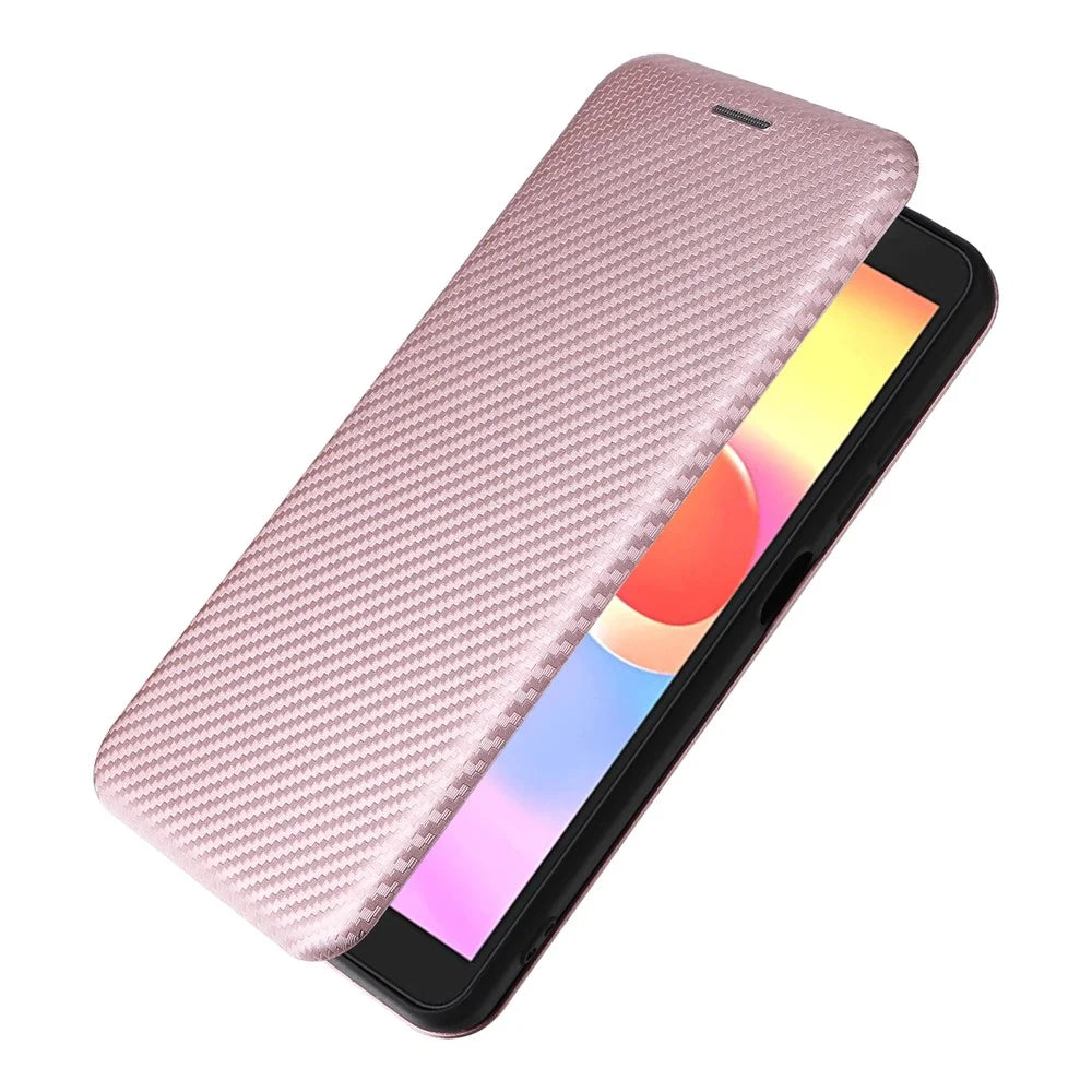 For ZTE Blade A32 Card Slot Phone Case Magnetic Auto-absorbed Carbon Fiber Texture PU Leather Stand Flip Cover - Rose Gold - 4