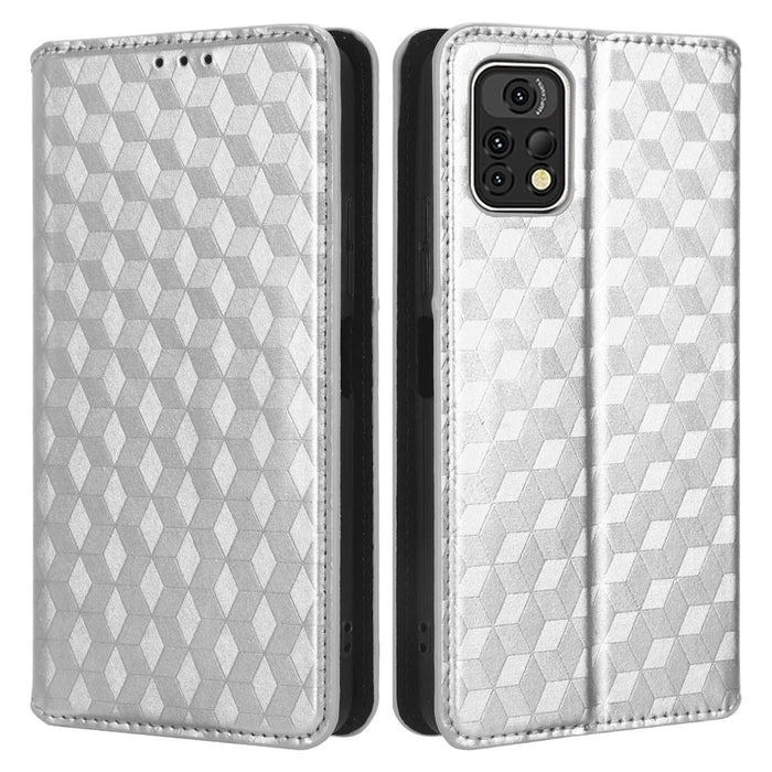 For Umidigi A13 Pro Cell Phone Case Imprinted Rhombus Pattern PU Leather Wallet Anti-Dust Stand Cover - Silver - 1