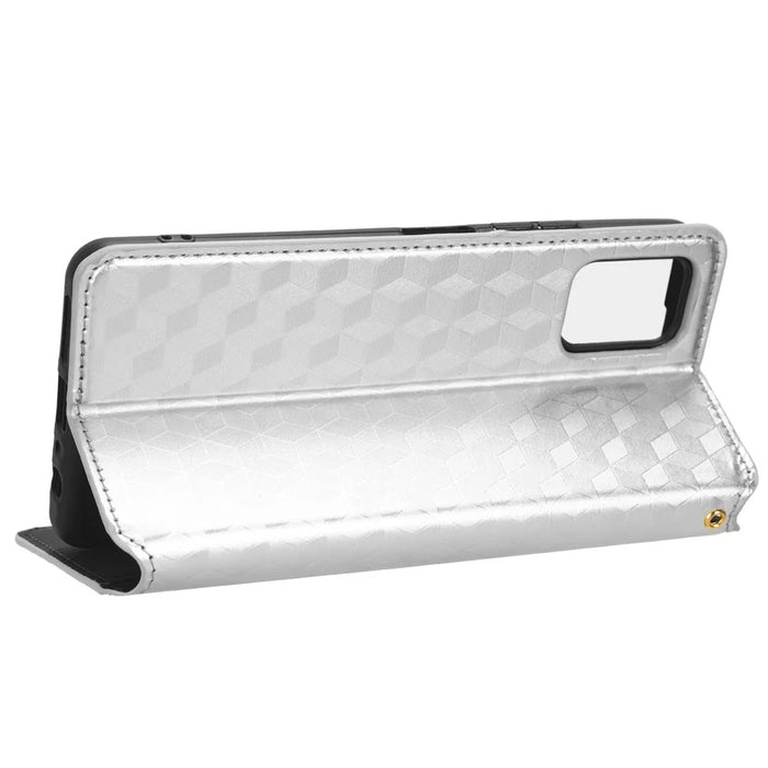 For Umidigi A13 Pro Cell Phone Case Imprinted Rhombus Pattern PU Leather Wallet Anti-Dust Stand Cover - Silver - 3