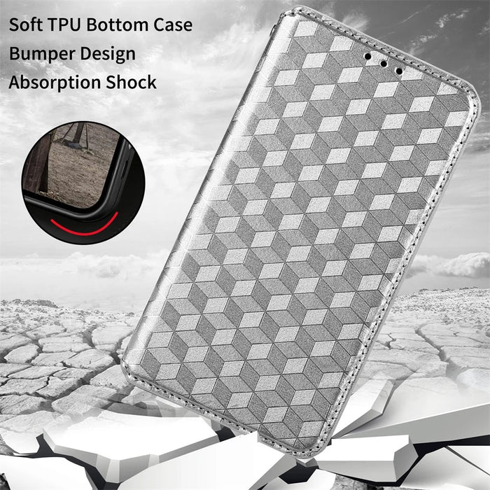 For Umidigi A13 Pro Cell Phone Case Imprinted Rhombus Pattern PU Leather Wallet Anti-Dust Stand Cover - Silver - 5