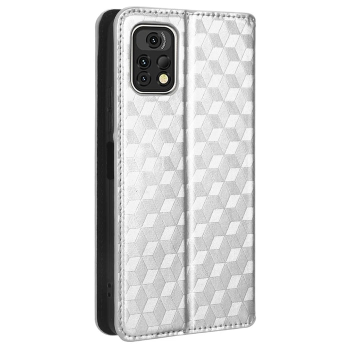 For Umidigi A13 Pro Cell Phone Case Imprinted Rhombus Pattern PU Leather Wallet Anti-Dust Stand Cover - Silver - 7