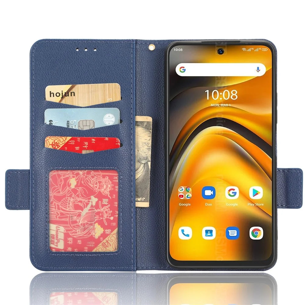 For Umidigi A13 Pro Anti-Dust Phone Cover Wallet Stand Litchi Texture PU Leather Dual Magnetic Clasp Phone Case - Dark Blue - 2
