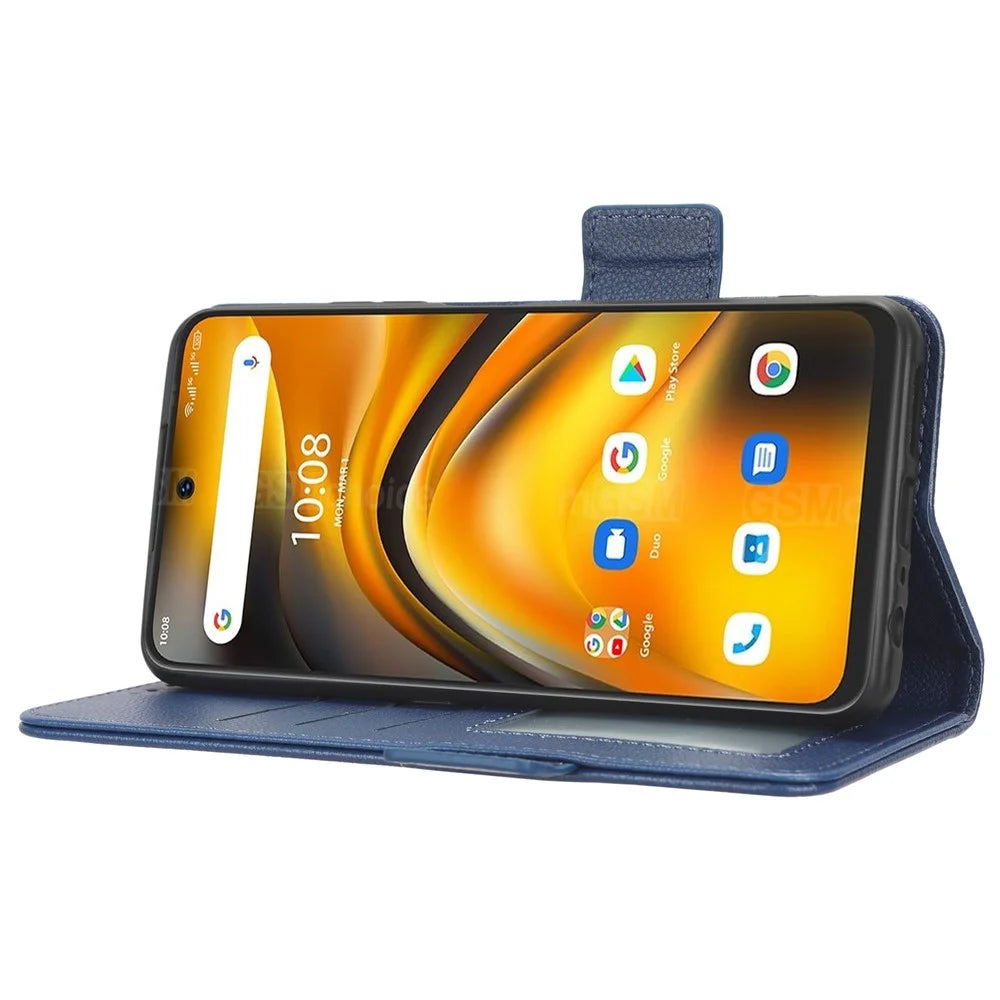 For Umidigi A13 Pro Anti-Dust Phone Cover Wallet Stand Litchi Texture PU Leather Dual Magnetic Clasp Phone Case - Dark Blue - 3