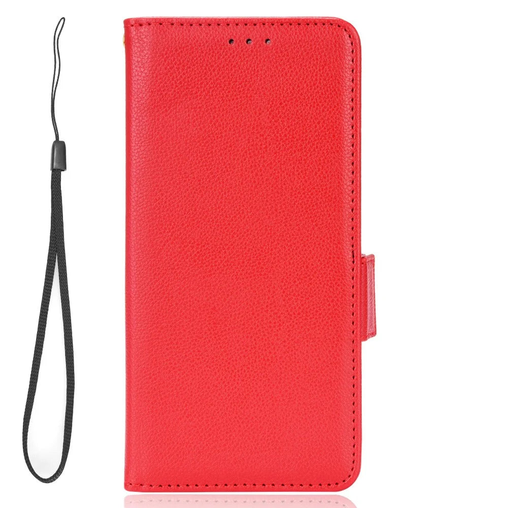 For TCL 403 Litchi Texture Mobile Phone Cover Wallet Stand PU Leather Dual Magnetic Clasp Phone Case - Red - 6