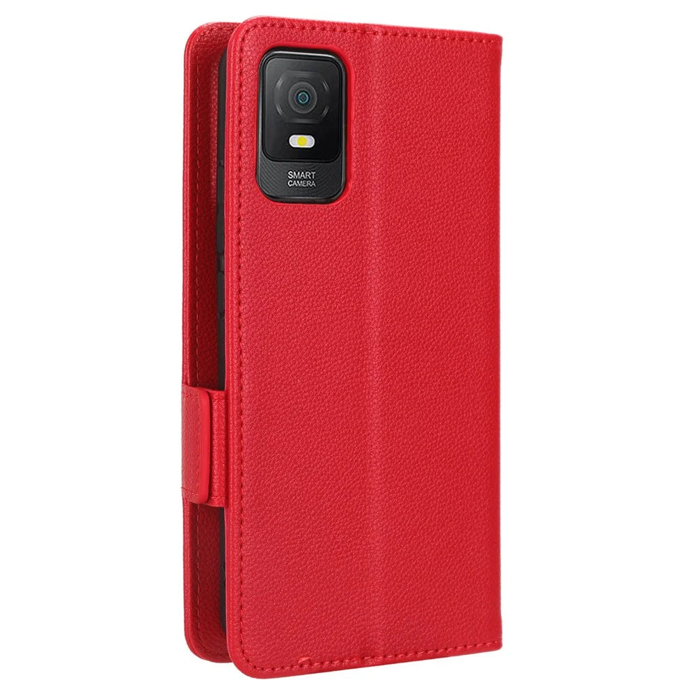 For TCL 403 Litchi Texture Mobile Phone Cover Wallet Stand PU Leather Dual Magnetic Clasp Phone Case - Red - 7