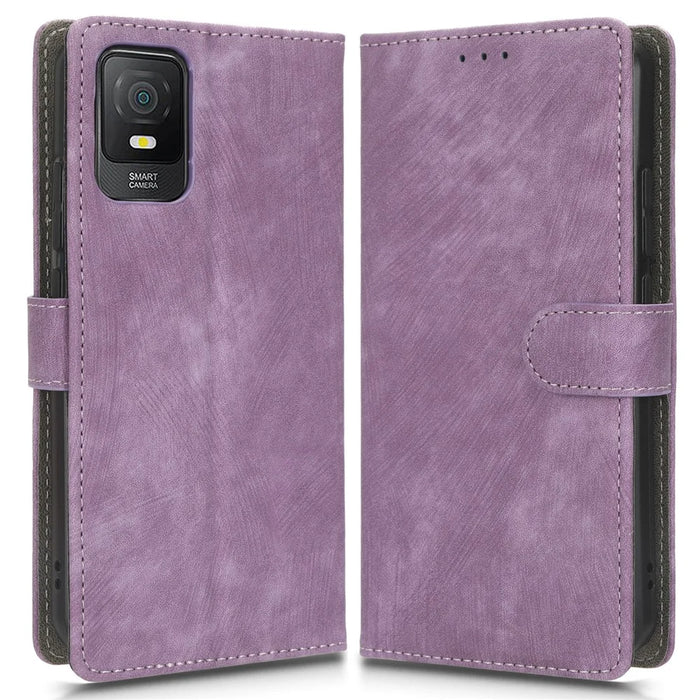 For TCL 403 Wallet Phone Flip Cover Leather Phone Case Phone Stand Shell with RFID Blocking Function - Purple - 1