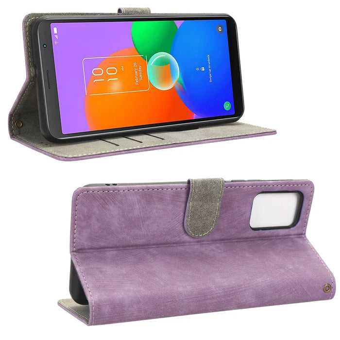 For TCL 403 Wallet Phone Flip Cover Leather Phone Case Phone Stand Shell with RFID Blocking Function - Purple - 3