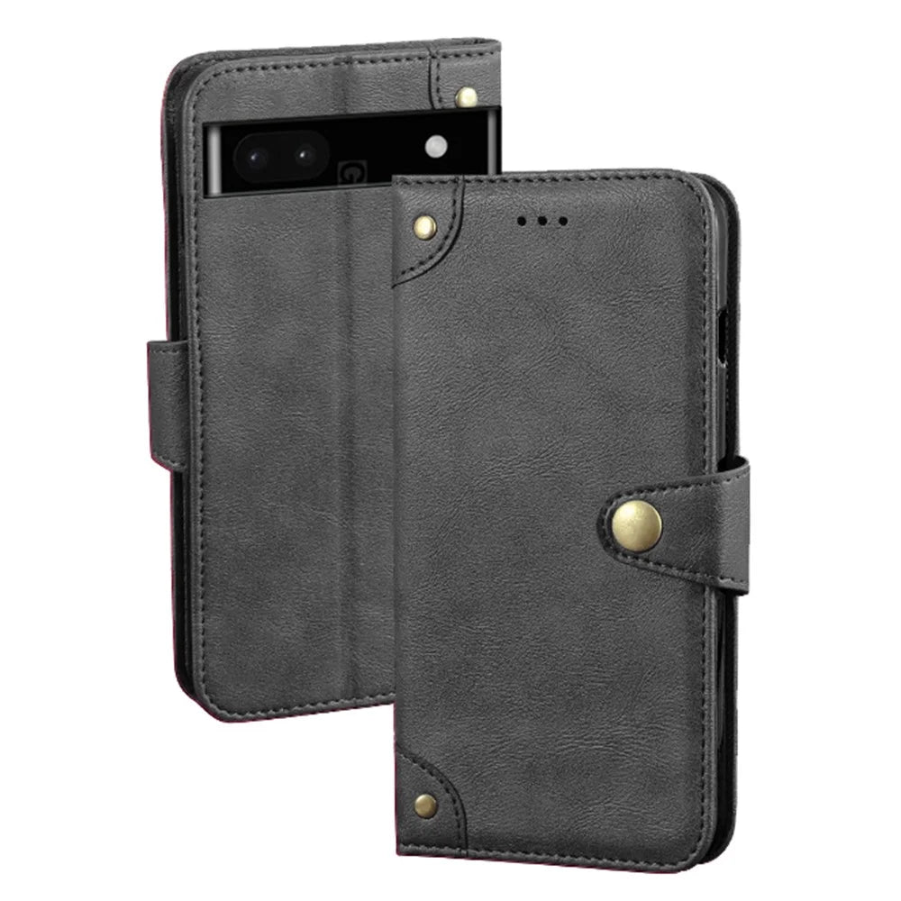 IDEWEI For Google Pixel 7a Shockproof Phone Case PU Leather Wallet Stand Cell Phone Cover - Black - 1