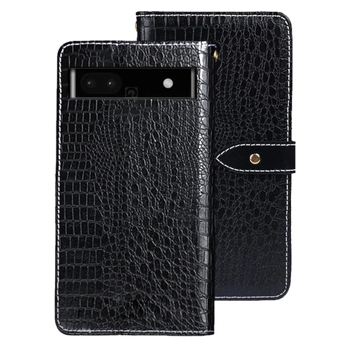 IDEWEI For Google Pixel 7a Shockproof Leather Phone Cover Crocodile Texture Stand Flip Wallet Phone Case - Black - 1