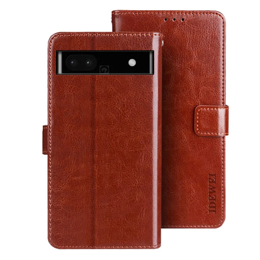 IDEWEI For Google Pixel 7a Anti-drop Cell Phone Cover Stand Wallet Protective PU Leather Phone Case - Brown - 1