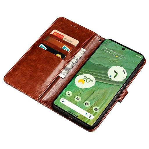 IDEWEI For Google Pixel 7a Anti-drop Cell Phone Cover Stand Wallet Protective PU Leather Phone Case - Brown - 2