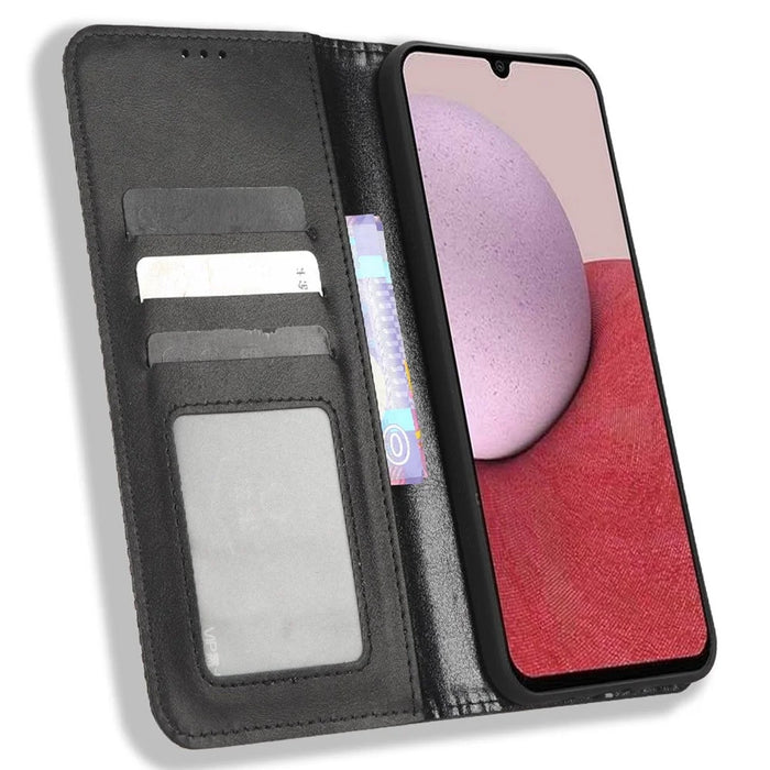 For Samsung Galaxy A14 5G / A14 4G Retro Texture Wallet Leather Stand Mobile Phone Case Phone Cover - Black - 2