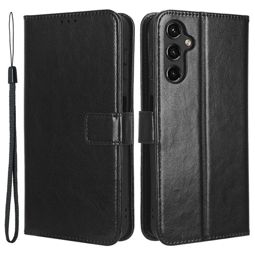 For Samsung Galaxy A14 5G / A14 4G Strong Magnetic Clasp Phone Stand Wallet Cover Crazy Horse Texture Leather Phone Case - Black - 1