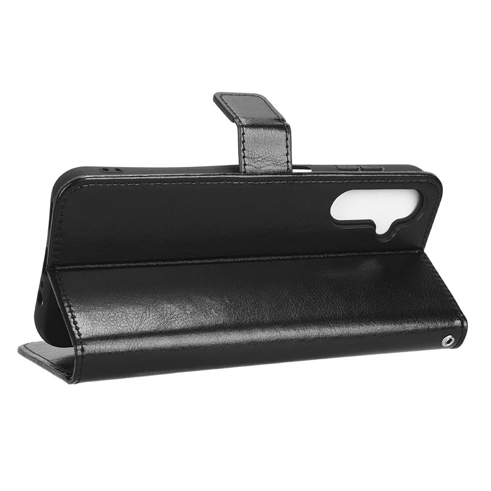 For Samsung Galaxy A14 5G / A14 4G Strong Magnetic Clasp Phone Stand Wallet Cover Crazy Horse Texture Leather Phone Case - Black - 3