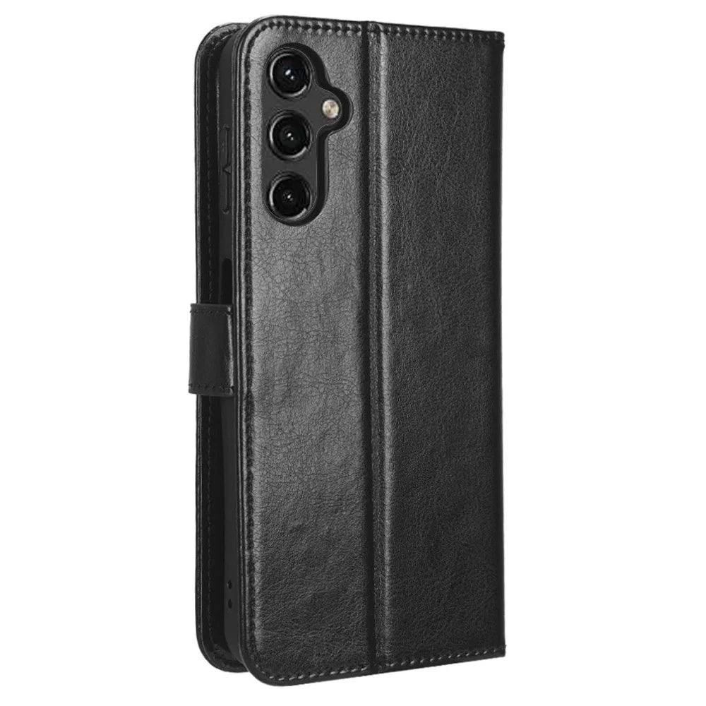 For Samsung Galaxy A14 5G / A14 4G Strong Magnetic Clasp Phone Stand Wallet Cover Crazy Horse Texture Leather Phone Case - Black - 7